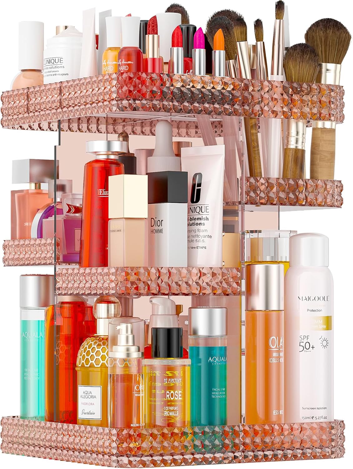 Famitree Organizador giratorio de maquillaje giratorio para tocador, rotación de 360 grados con 6 capas ajustables, organizador de cuidado de la