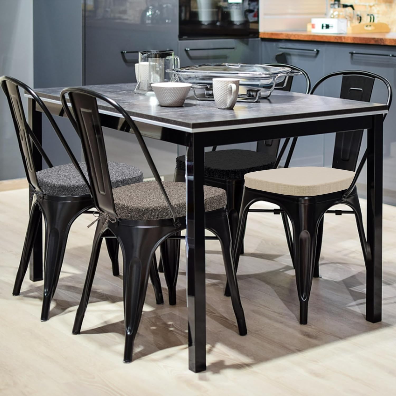 baibu Juego de 2 cojines metálicos de 14 x 14 pulgadas para sillas de comedor con lazos, cojines metálicos antideslizantes para sillas de comedor