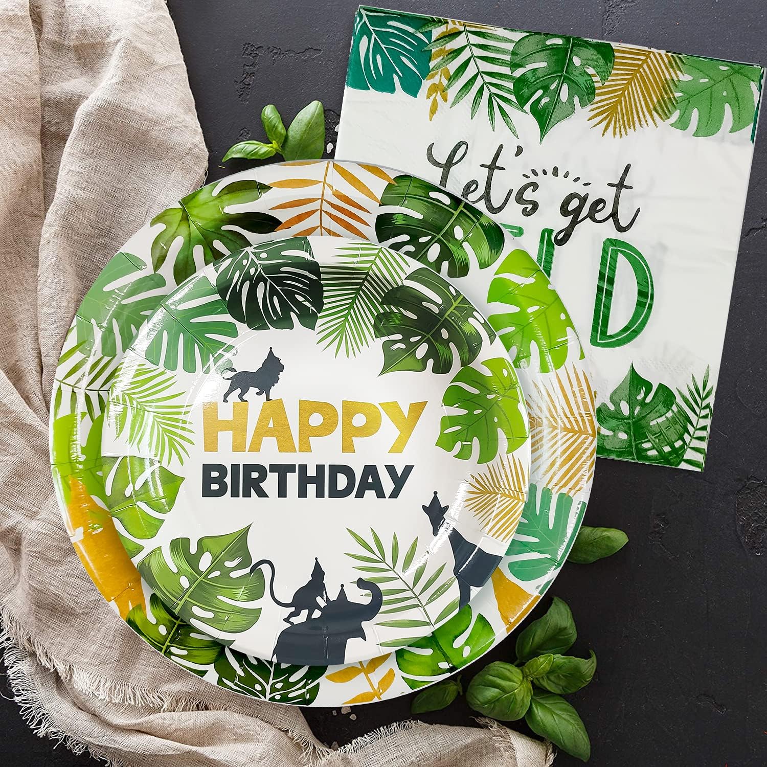 Juego de vajilla de decoración de cumpleaños de safari, suministros de fiesta temática de selva de animales, incluye platos, servilletas, manteles,