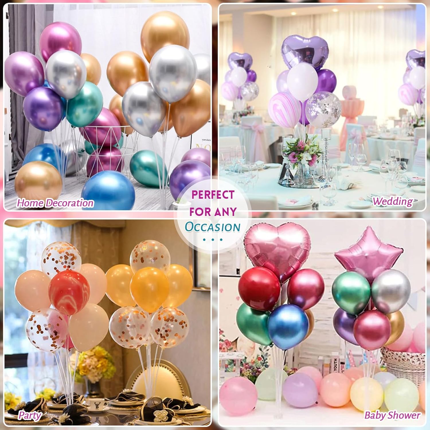 Sakolla Juego de 4 soportes para globos para mesa con base autoadhesiva, soporte de mesa para globos de escritorio, centro de mesa, soporte para