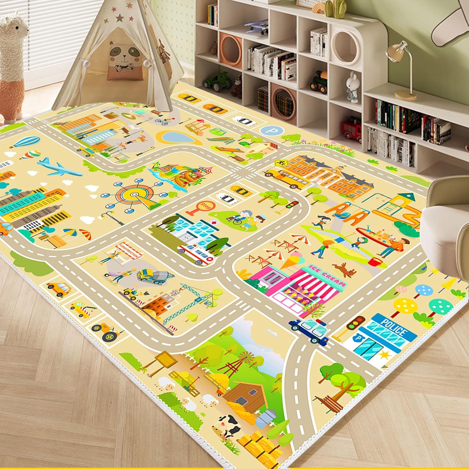 Alfombra de juego para niños, alfombra de coche para jugar a autos, juguetes, mapa de tráfico de la ciudad, alfombra de sala de juegos para niños,
