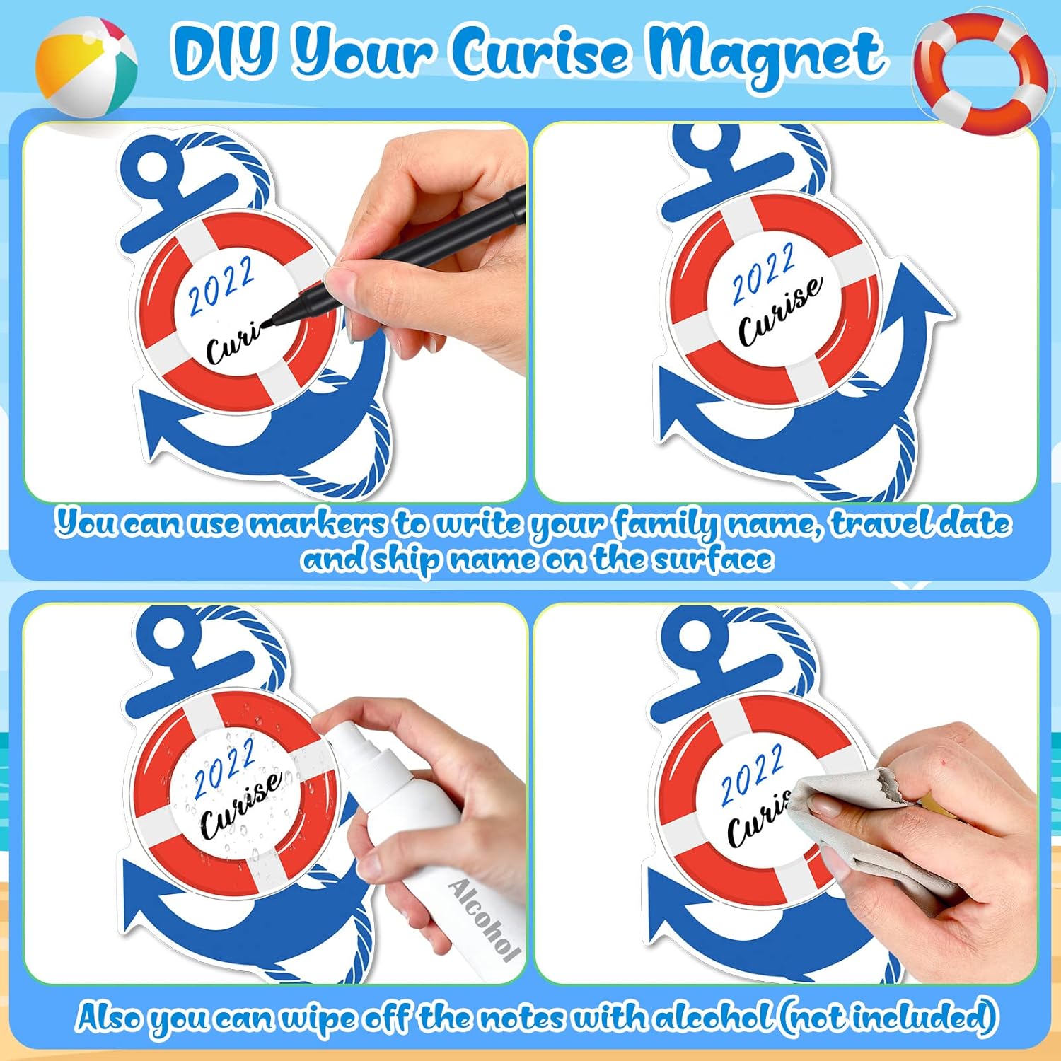 8 piezas de decoración de puerta de crucero, ancla, imanes de puerta de crucero, calcomanías magnéticas para puerta de refrigerador, decoración para