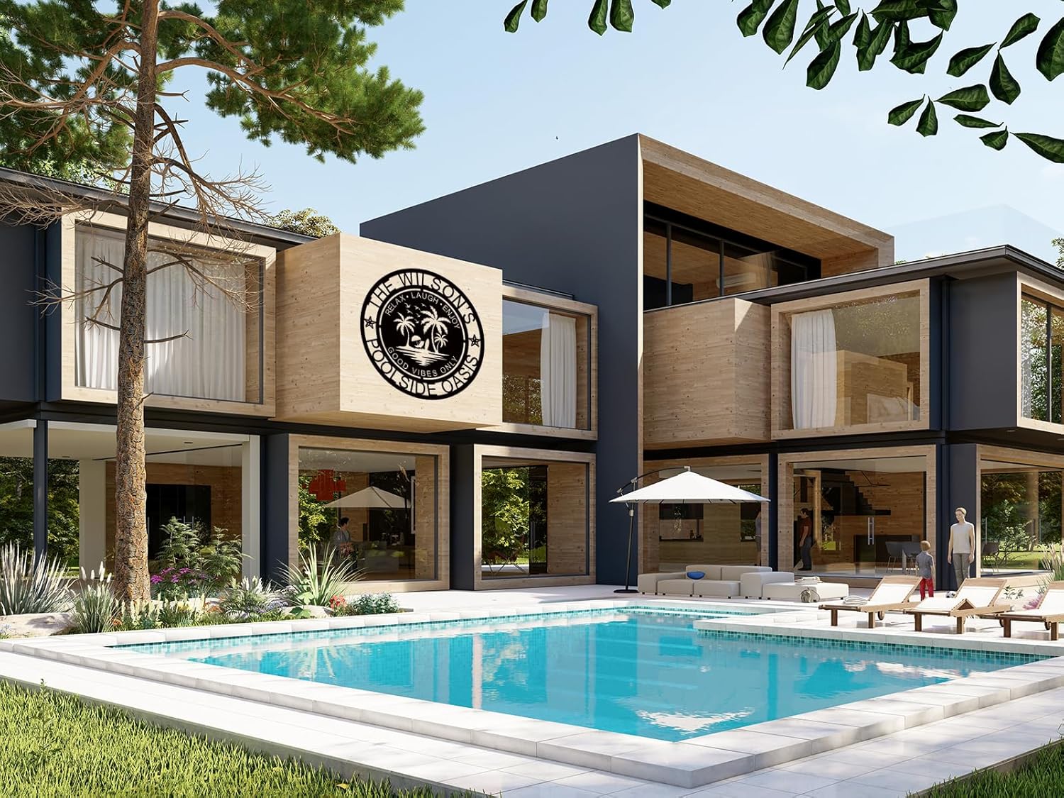 Letrero personalizado de paraíso junto a la piscina, letrero de nombre familiar de palmera, decoración junto a la piscina, letrero de apellido,