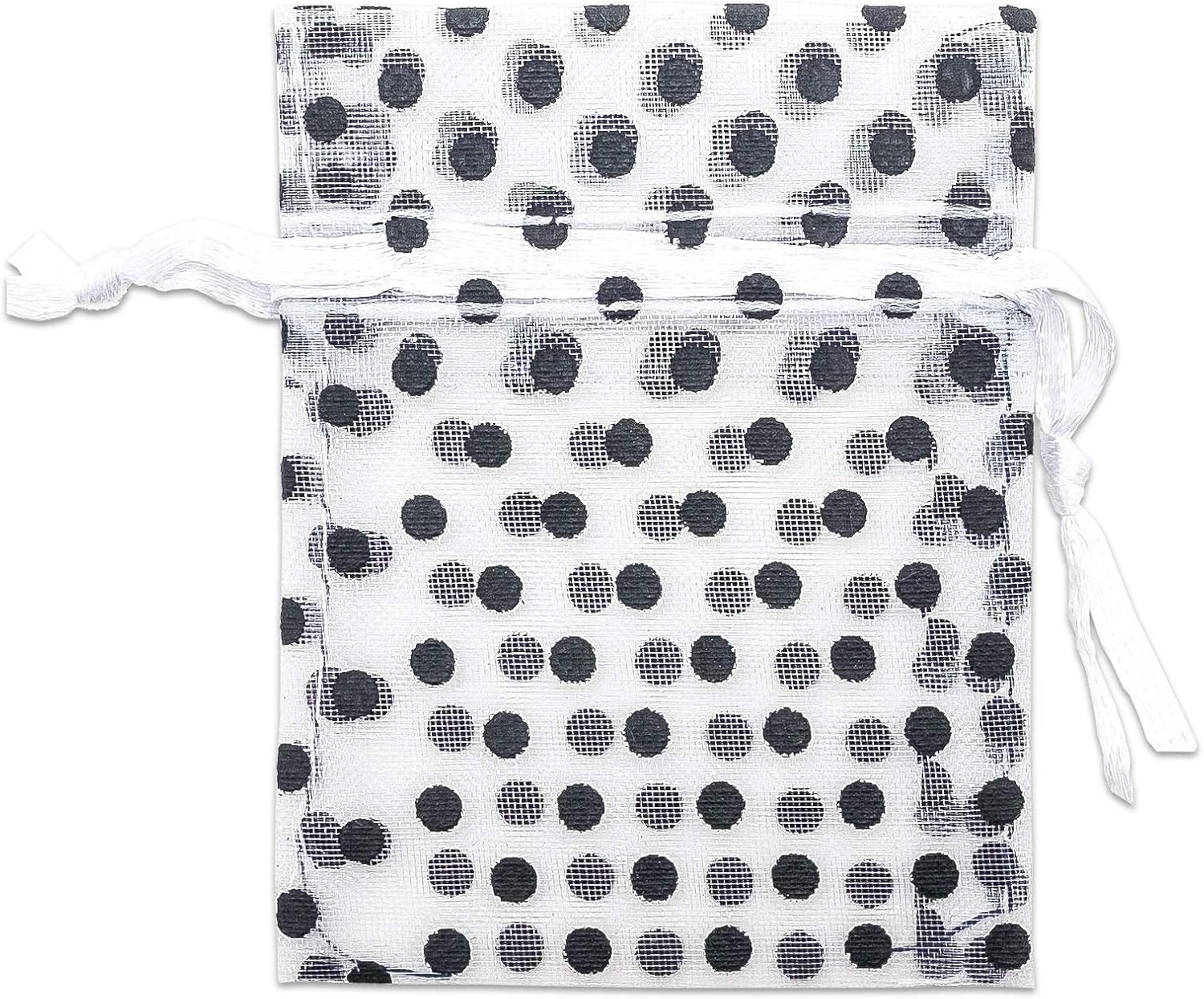 The Display Guys – Paquete de 100 bolsas de regalo de organza transparente de 2 x 2.5 pulgadas con cordón (XS), lunares (blanconegro) – para