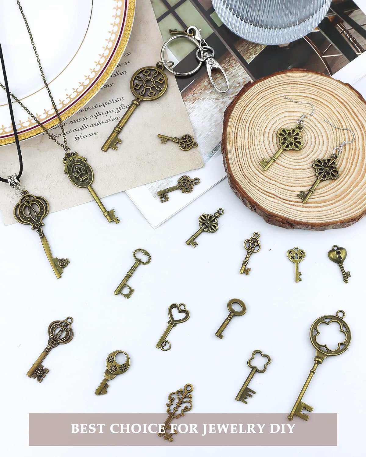 YETOOME 70 dijes de llaves de esqueleto vintage, estilo mixto de bronce antiguo, juego de llaves para colgantes, manualidades, joyería, regalos de