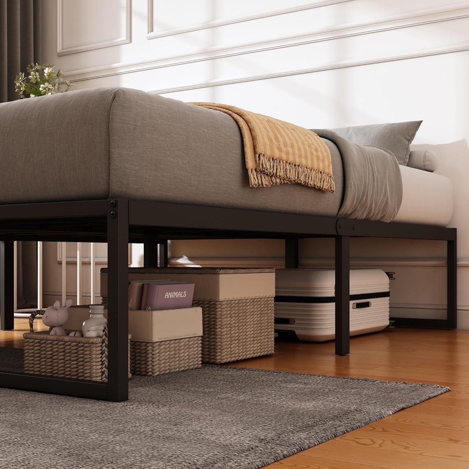 16 Inch King Bed Frame, No Box Spring Needed, Heavy Duty Metal Platform King Size Bed Frame, Strong Steel Slats Support, Noise Free, Easy Assembly,