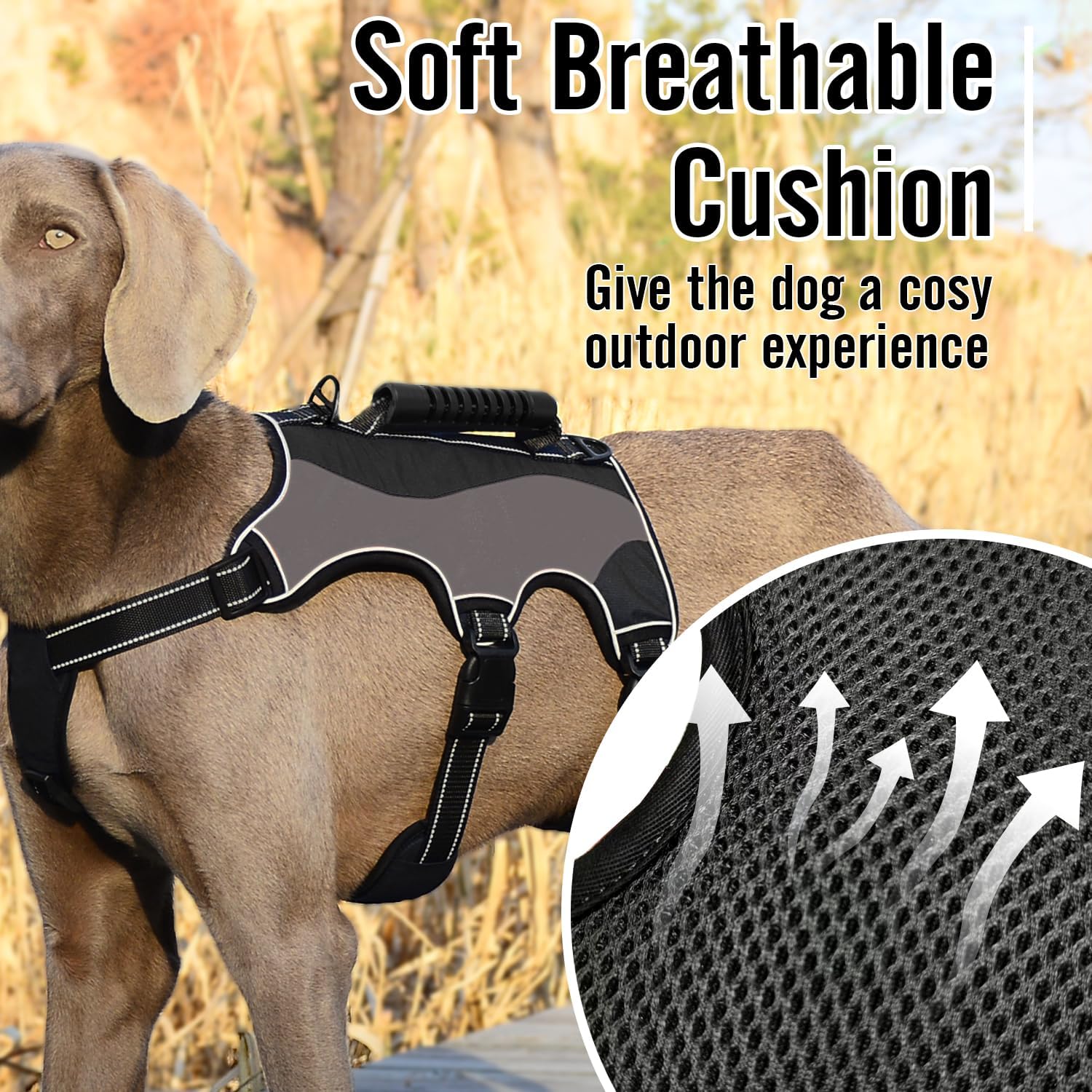 Arnés para perro a prueba de escapes, chaleco reflectante ajustable sin tirones con asa de elevación y clip para correa, arnés de cuerpo completo