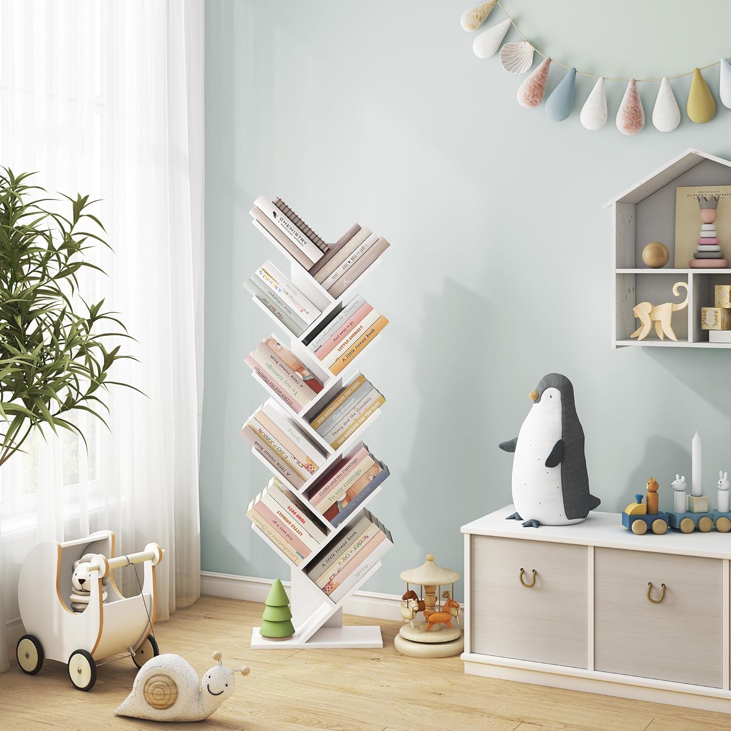 Hoctieon Estantería de árbol de 10 niveles, estantería de 10 estantes, estantería de árbol de pie independiente, estante de pie para libros,
