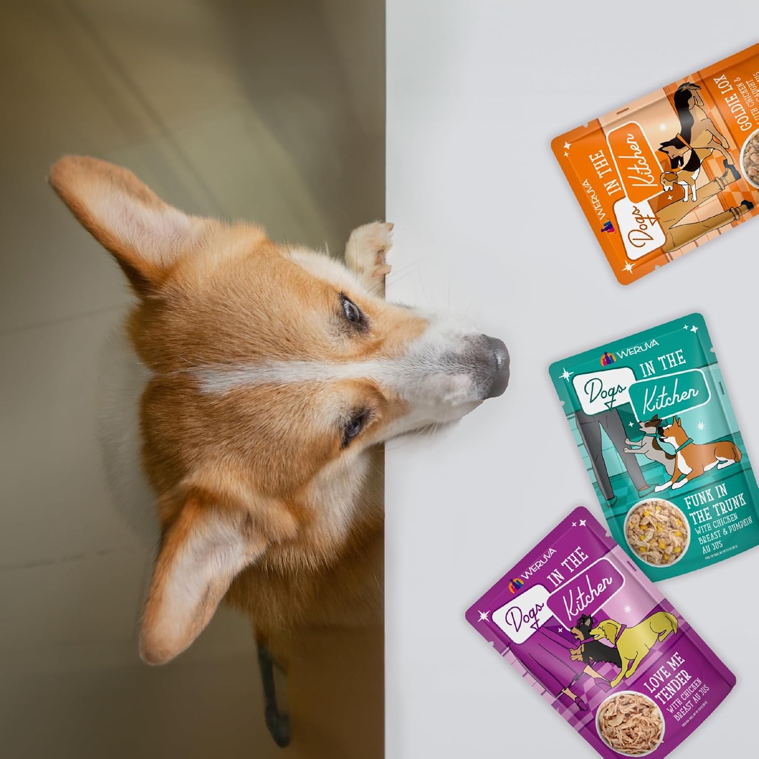 Latas y bolsas de alimentos húmedos sin granos “Dogs in the Kitchen” de Weruva, Anaranjado