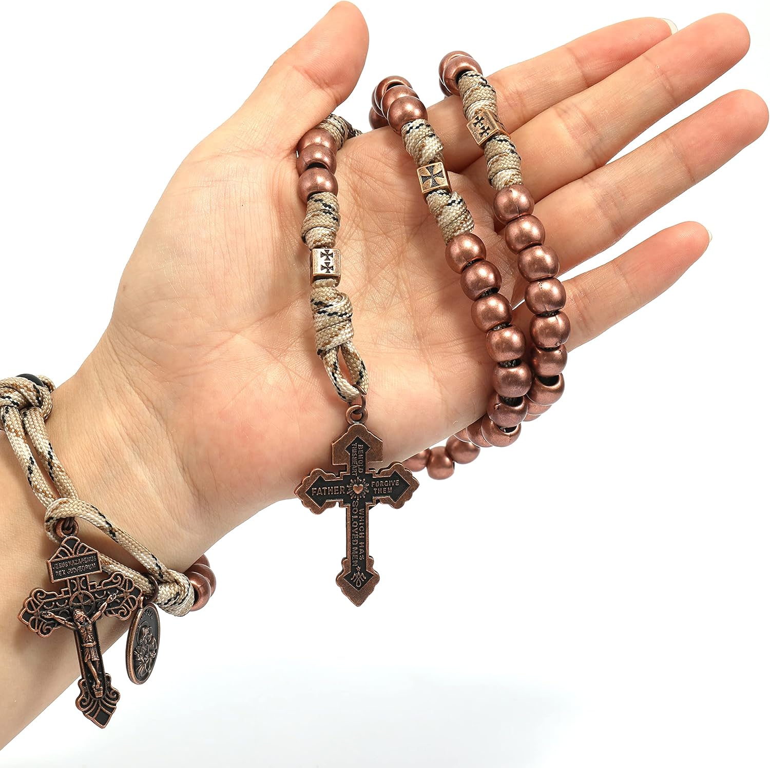 Nazareth Store Juego de rosarios de cuerda de paracaídas, collar de rosario resistente y rosario de una década con cordón fuerte y pesado con San