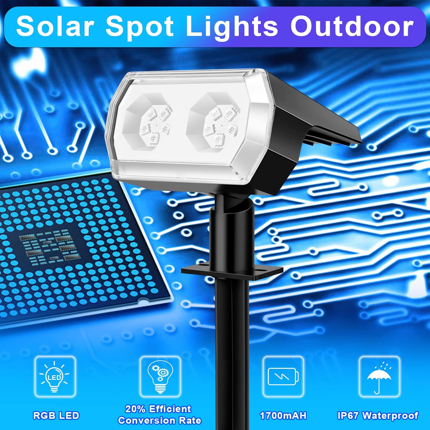 Focos solares impermeables para exteriores, 7 modos, IP67, luces solares para exteriores, luces solares para exteriores, luces solares de paisaje,