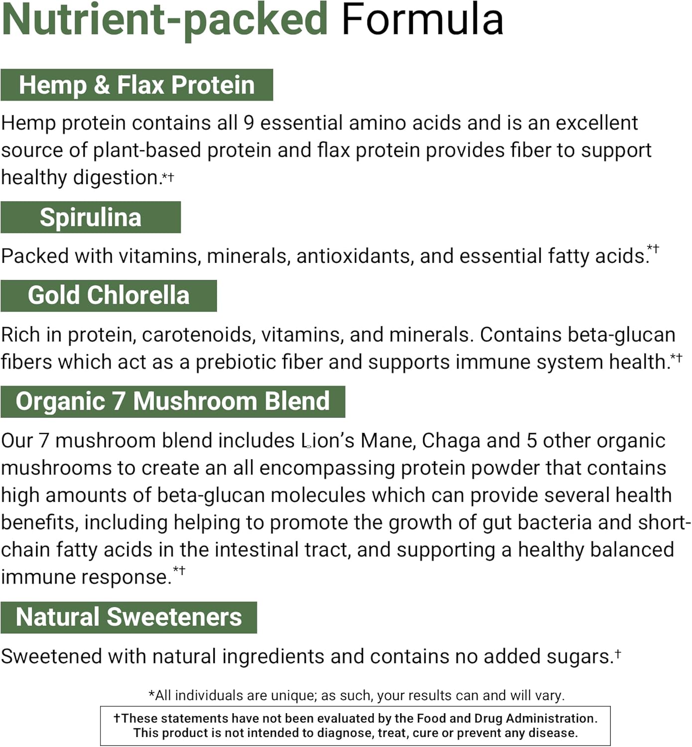 ACTIVATEDYOU Superfood – Batido de proteína vegetal vegana en polvo, con mezcla orgánica de 7 hongos, espirulina y clorella GoldRella, promueve la