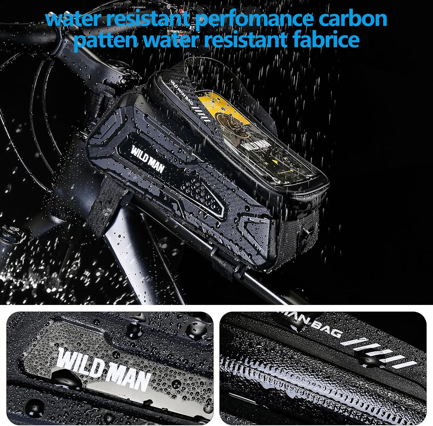 WILD MAN Bolsa de bicicleta Bolsa de teléfono para bicicleta Bolsa de EVA impermeable para marco frontal Bolsa de tubo superior para manillar Bolsa