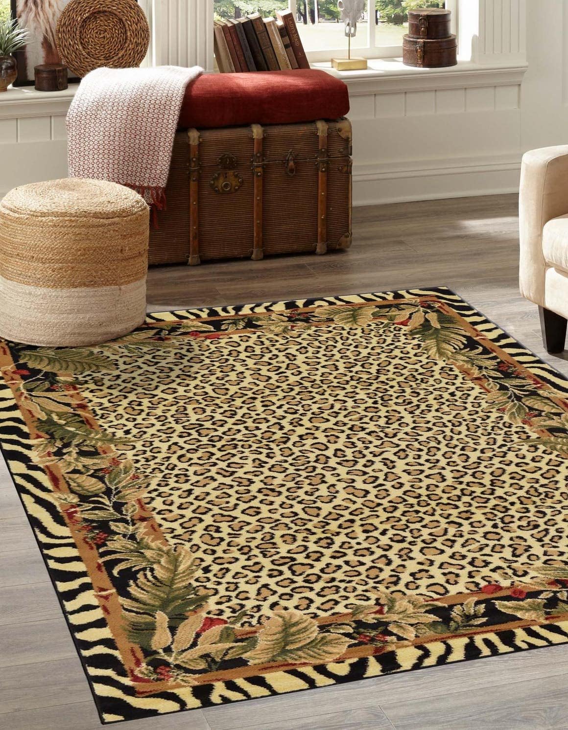 Unique Loom Wildlife Collection – Alfombra inspirada en animales con diseño de bordes de guepardo, 6 x 9 pies, marfilnegro