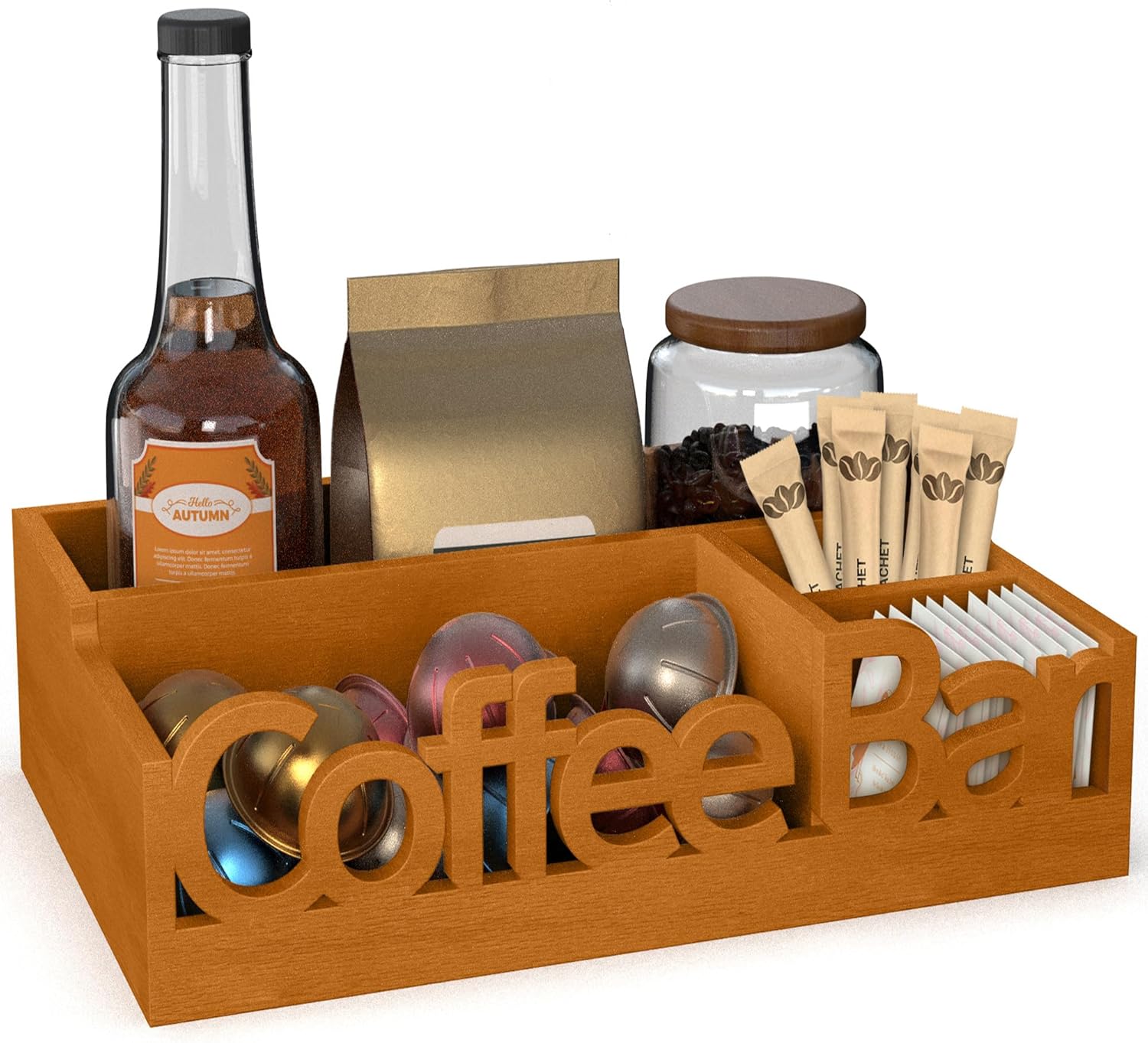 Organizador de estación de café, organizador de café de madera para oficina y hogar, organizador de estación de café para encimera, organizador de