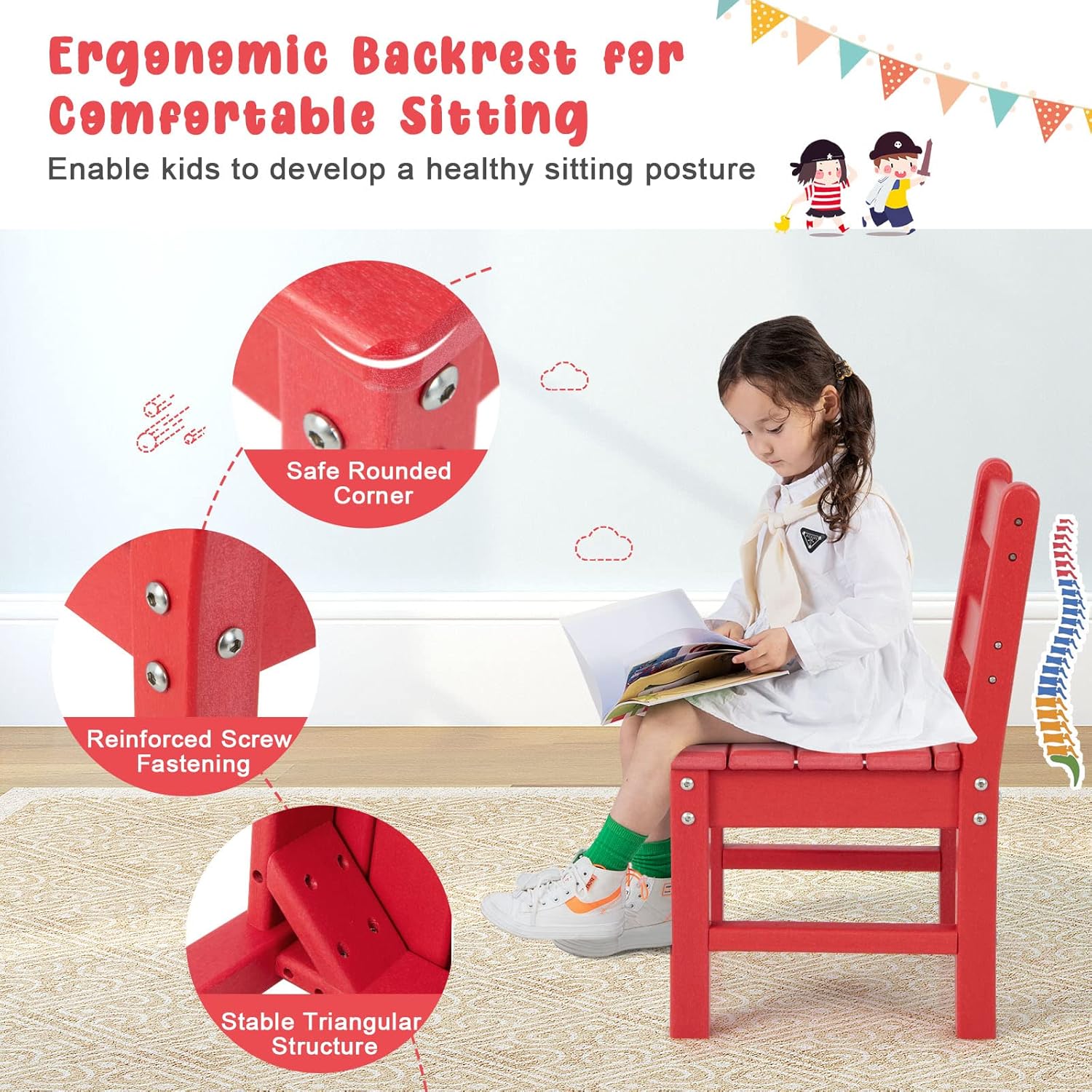 Costzon Juego de mesa y silla para niños, mesa de actividades de 3 piezas para todo tipo de clima para interiores y exteriores, juego de muebles