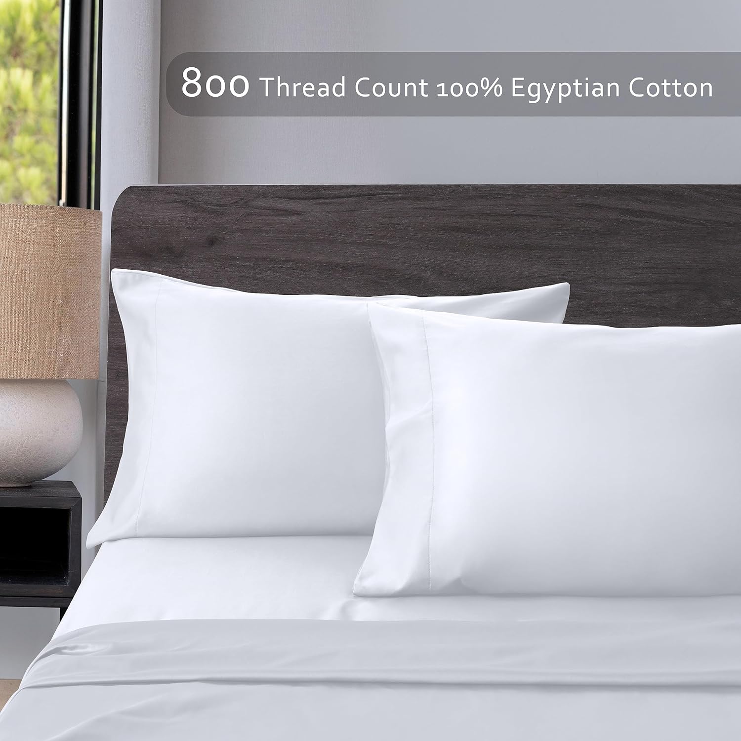 Juego de 2 fundas de almohada de algodón tamaño King de 800 hilos, 100% algodón egipcio, fundas de almohada naturales, suaves y transpirables con