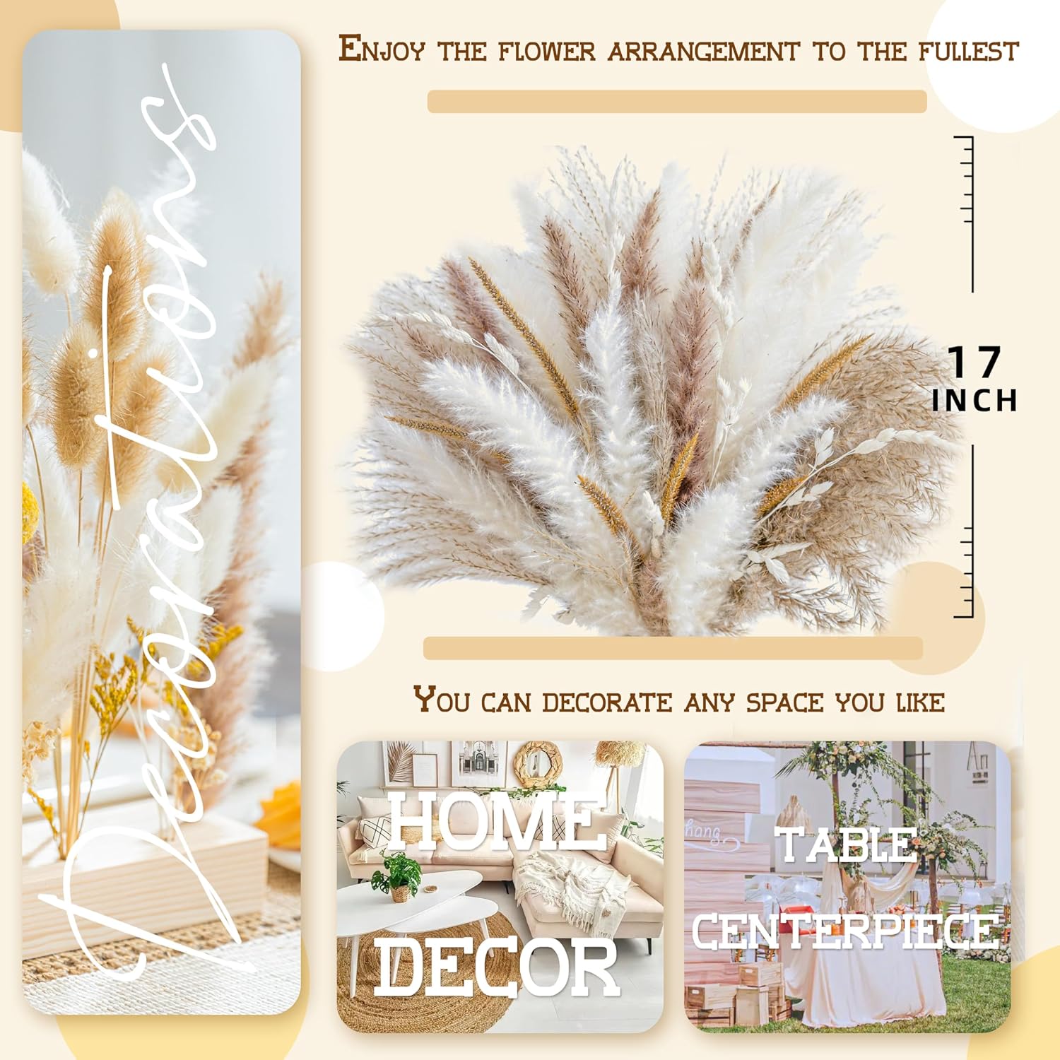 Ramo de mezcla de hierba natural de las pampas  Ramo de pampas secas para boda, flores bohemias, decoración de mesa para el hogar, decoración de