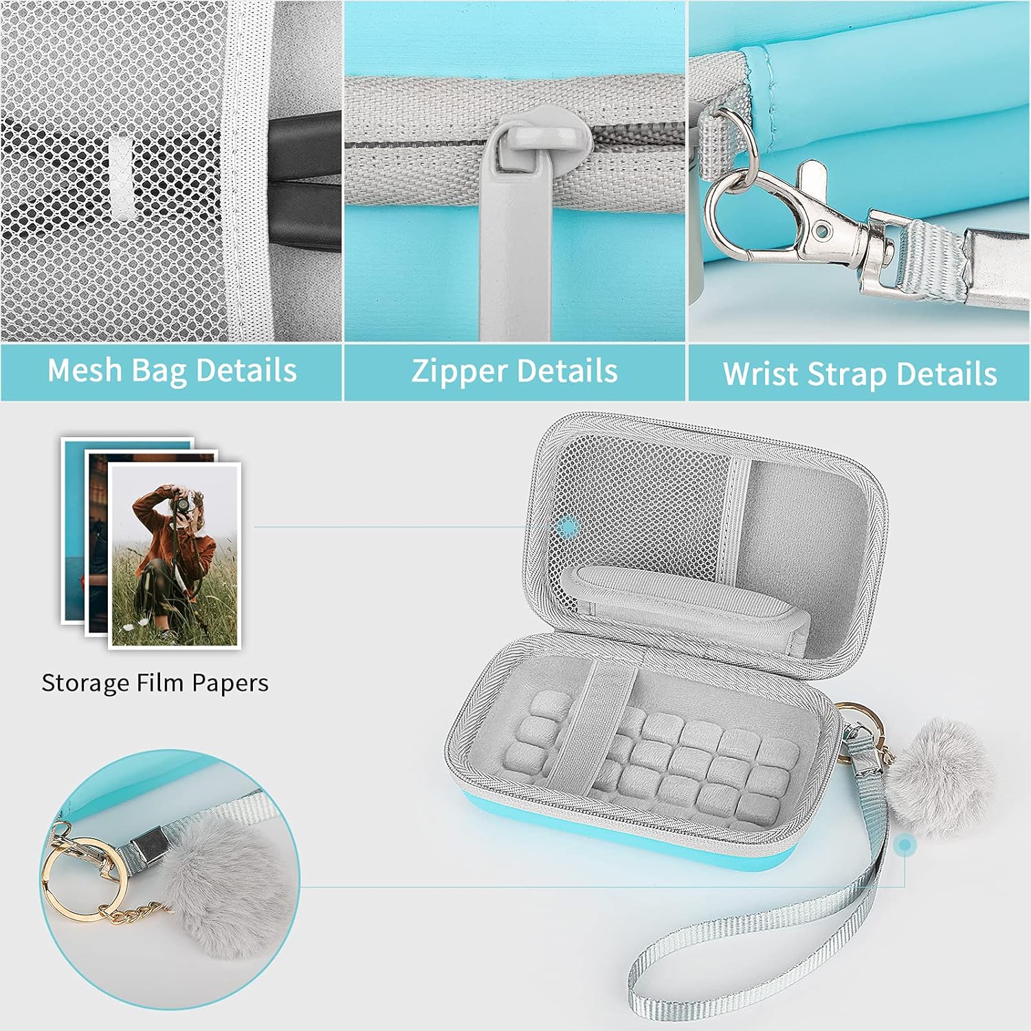 Yinke Funda para impresora fotográfica instantánea portátil Kodak PRINTOMATICSmileMini 2 HDSmile, funda protectora de viaje (azul nuevo)