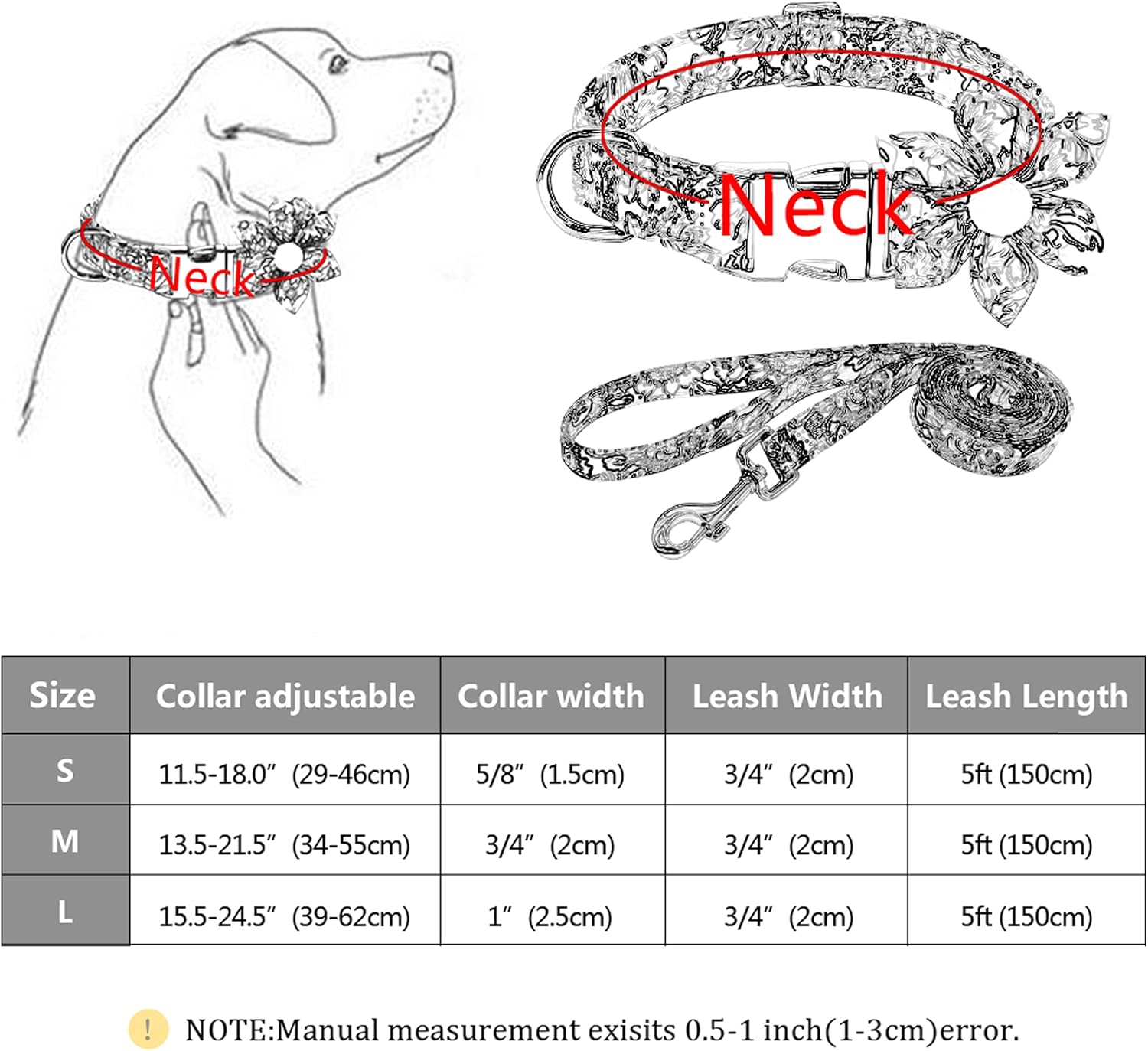 Beirui Juego de collar y correa de perro personalizado para niñas y perros, collar de perro personalizado con flor para perros pequeños, medianos y