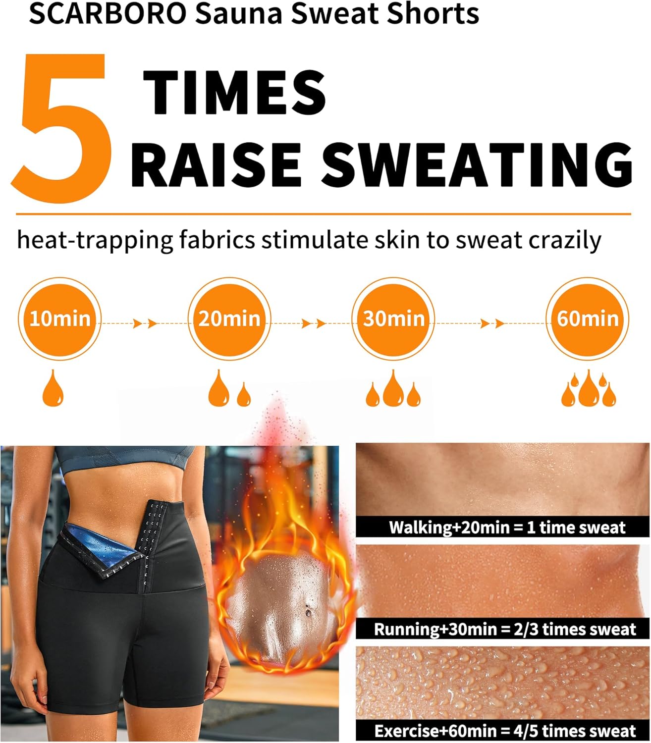 SCARBORO Pantalones cortos de sauna para mujer, cintura alta, entrenamiento, compresión, adelgazamiento, entrenamiento, sauna, traje moldeador