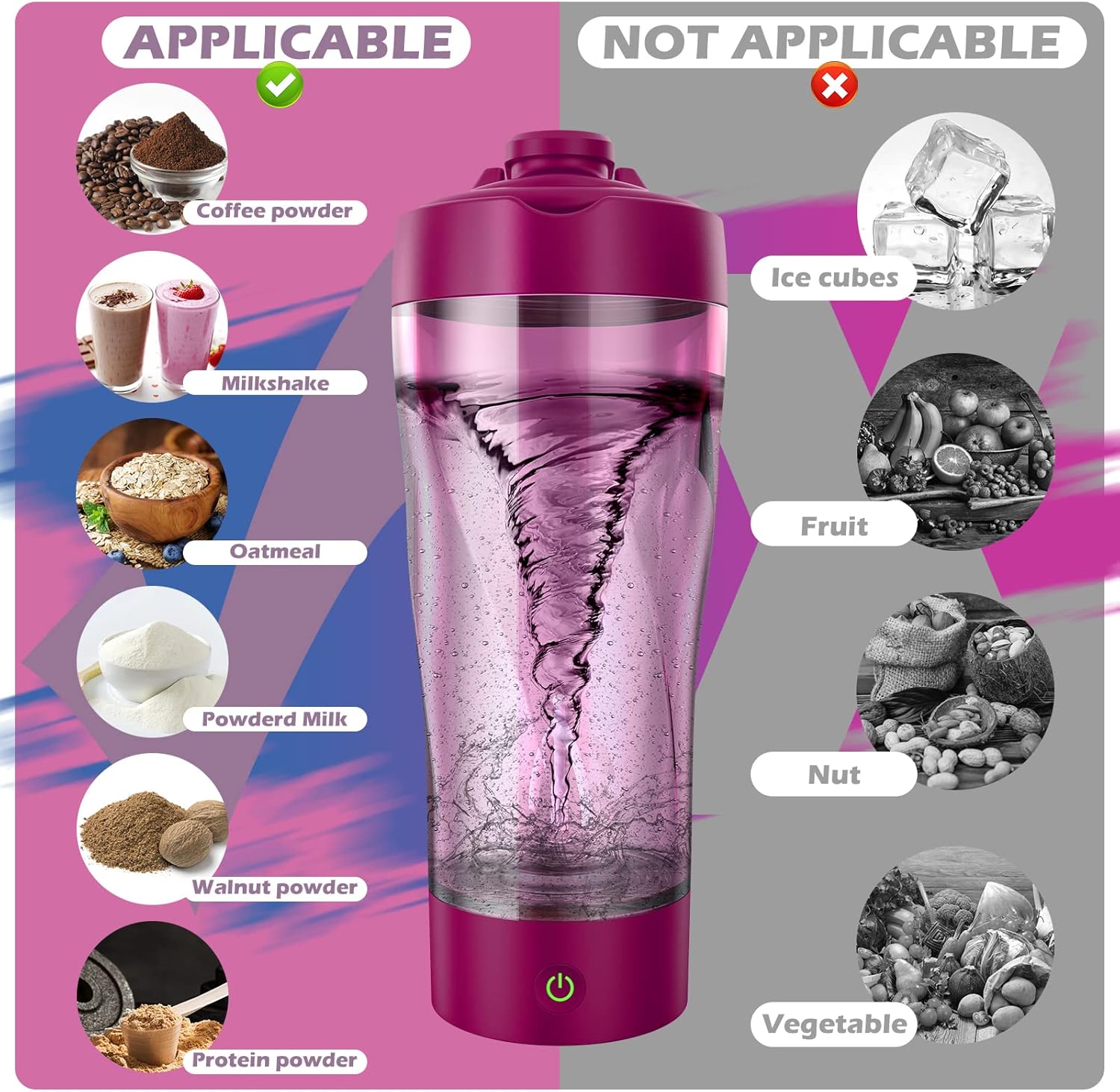 Aidek Botella mezcladora eléctrica de proteínas, botella mezcladora de 22 onzas para mezclas de proteínas, cuerpo de Tritan, sin BPA, vaso mezclador