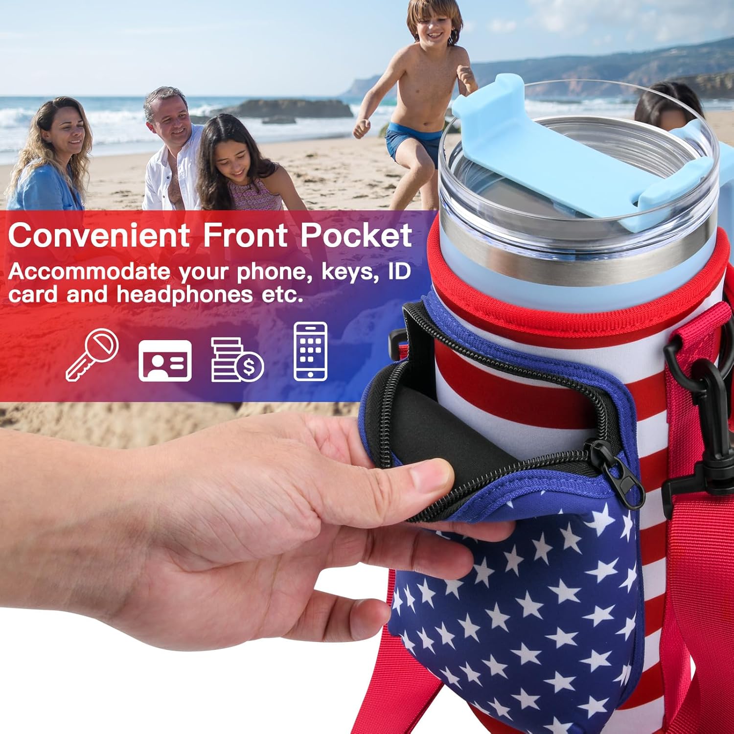 Xxerciz Bolsa de transporte para botella de agua con bolsillo para teléfono Stanley 304064oz vaso con asa, bolsa de nailon para botella de agua con