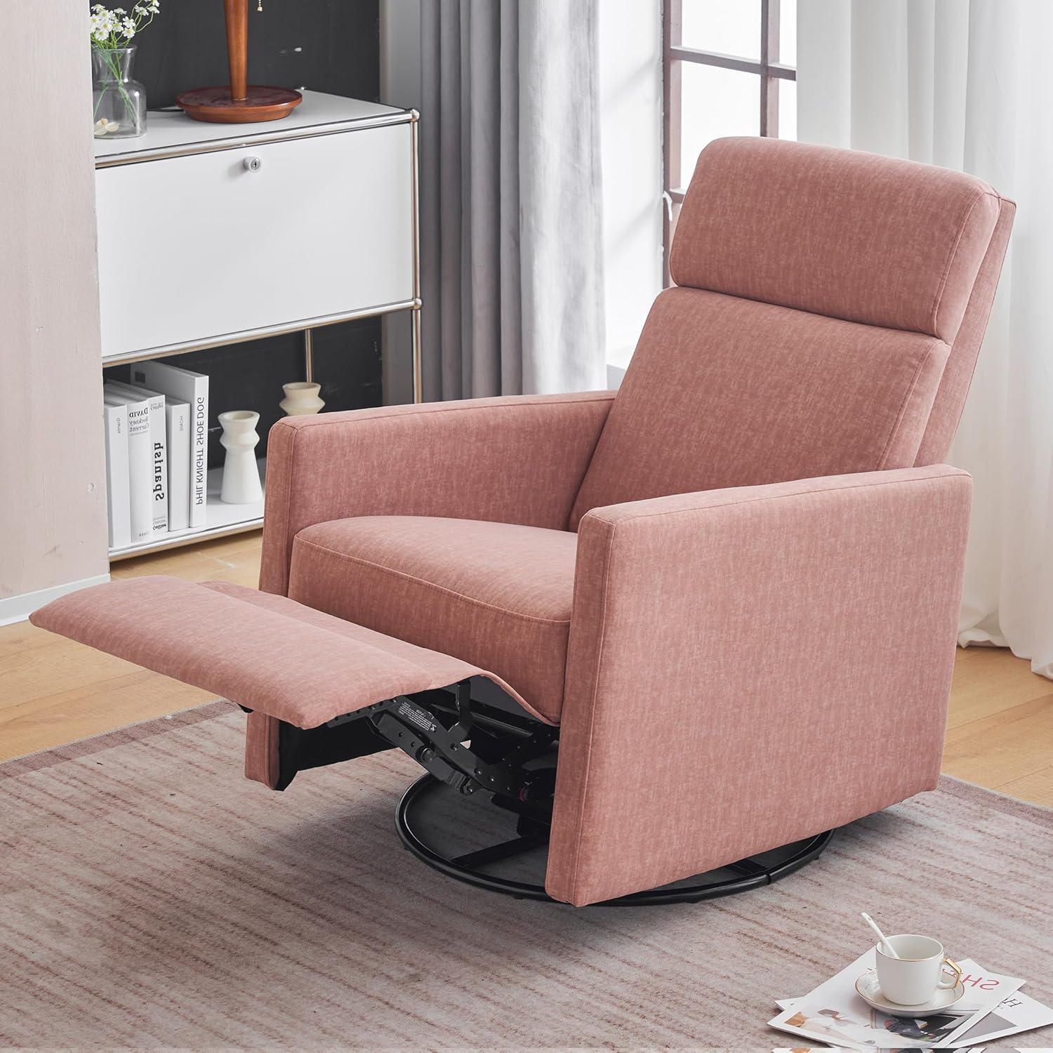 Ketaiyou Silla reclinable giratoria para adultos, silla mecedora para cuarto de bebé, silla mecedora para sala de estar, sillón reclinable de tela