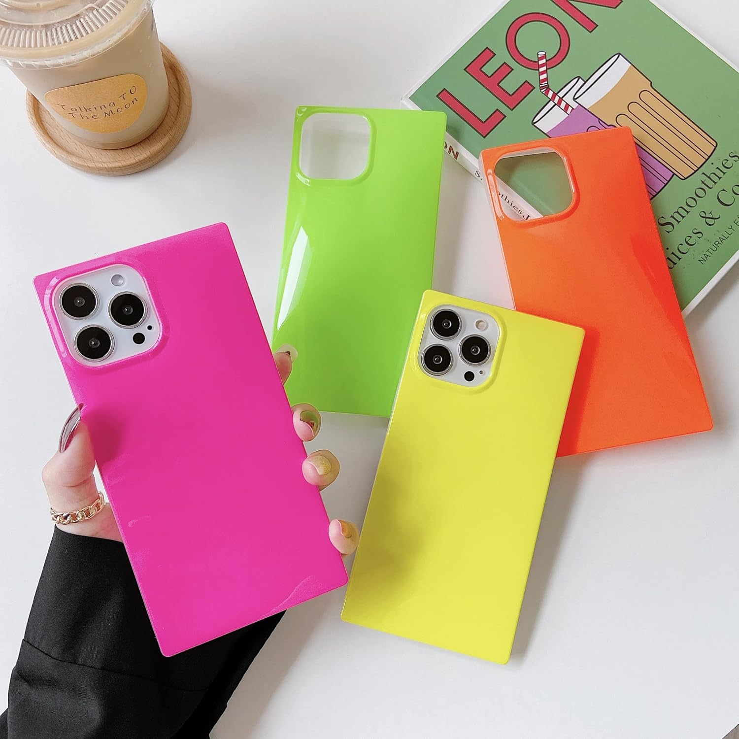 Cocomii Funda cuadrada para iPhone 13 Pro, color liso neón cuadrado, delgada, ligera, brillante, color sólido fluorescente, funda estética de lujo
