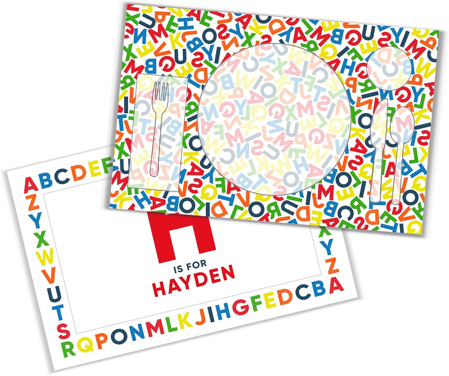 Tiny Expressions – Placa personalizada del alfabeto con nombre personalizado y diseño colorido ABC  Sin BPA  Apta para lavavajillas