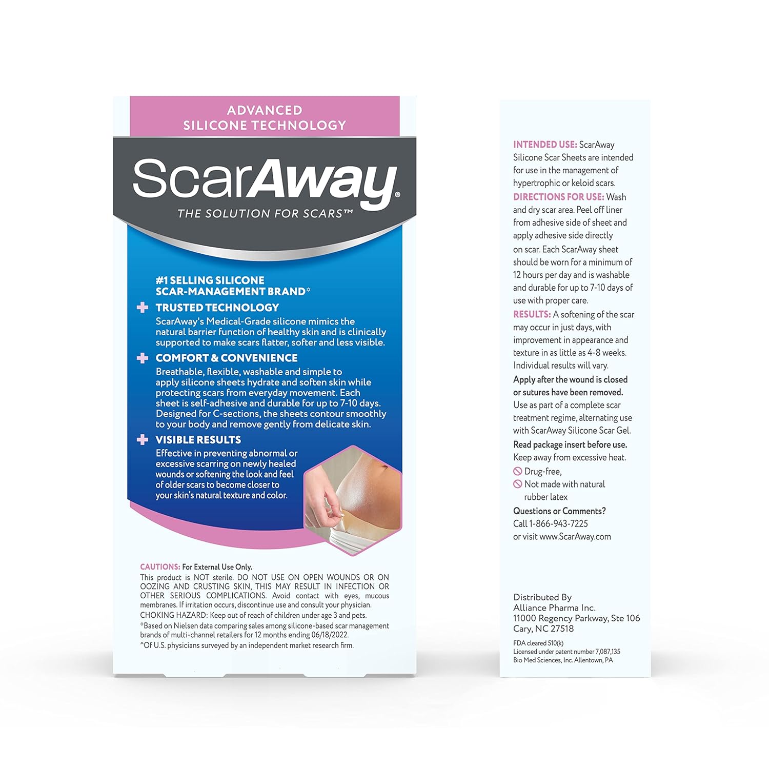ScarAway Hojas avanzadas de silicona para cicatrices de sección C, hojas reutilizables (1.5 x 7 pulgadas) para cicatrices hipertróficas y queloides