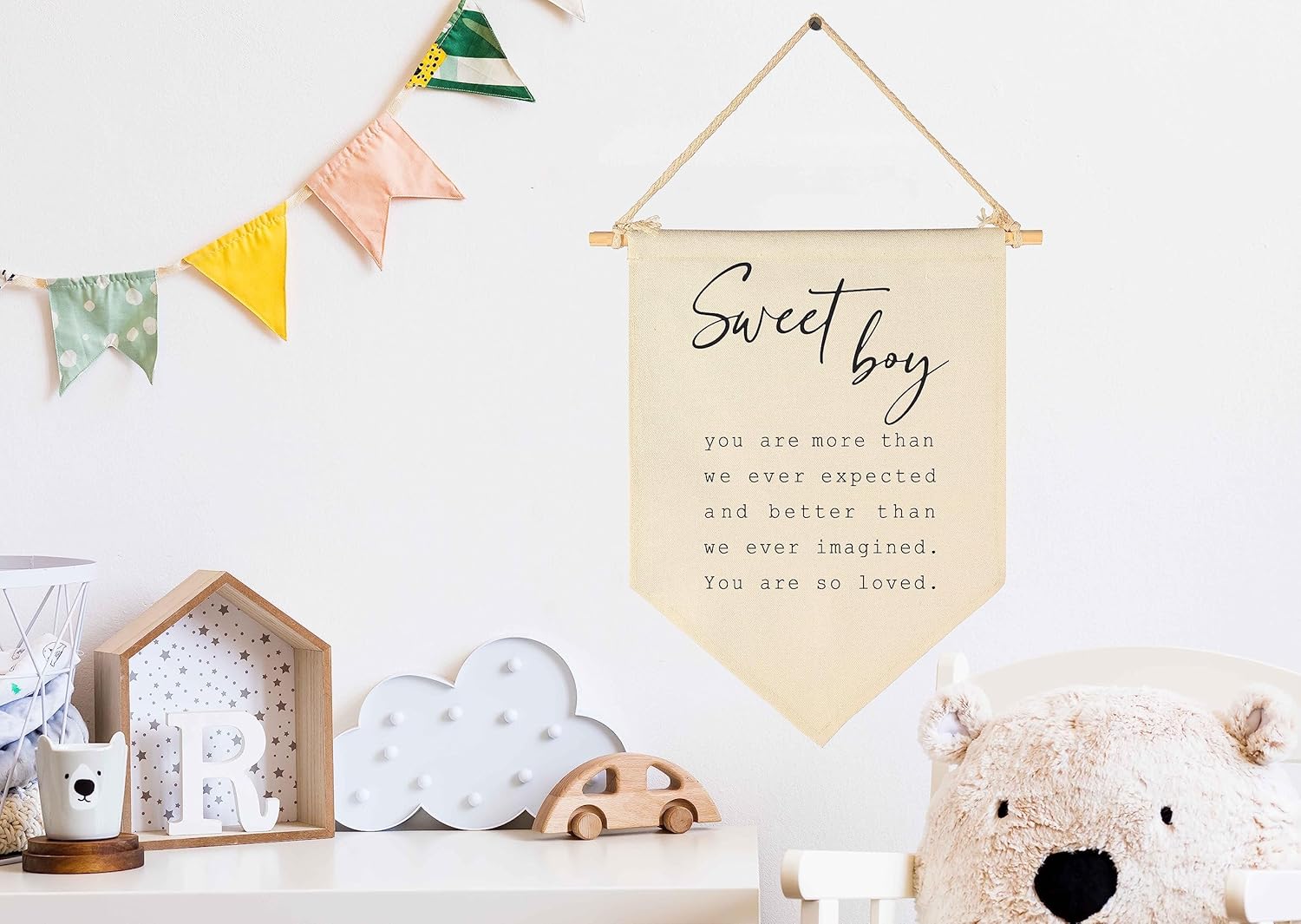 Cartel de regalo de Sweet Boy-Baby Shower Flag Decor Regalos para niños, bebés, recién nacidos, letrero de pared, regalos para guardería, habitación