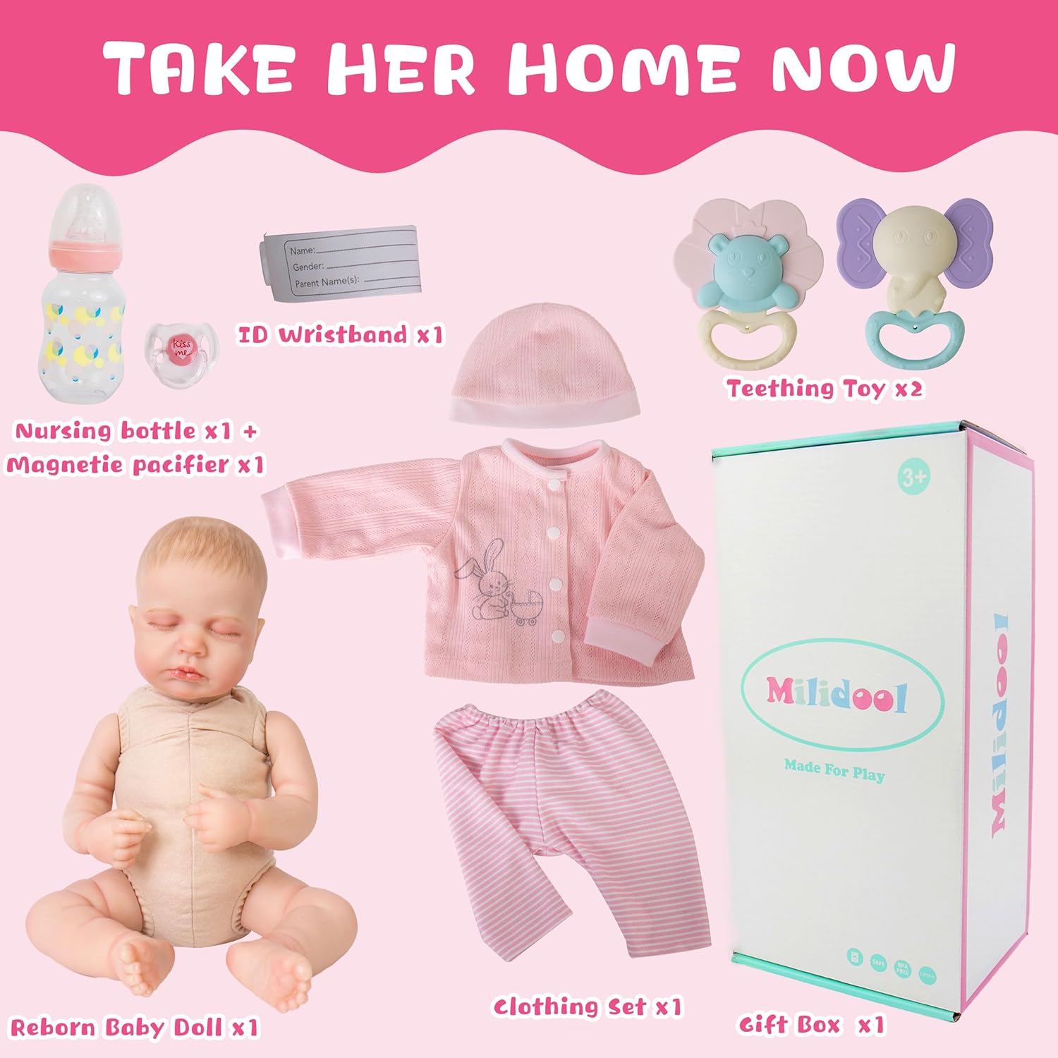 Milidool Muñecas de bebé Reborn realistas de 20 pulgadas, cuerpo suave, muñeca de bebé de silicona realista, muñecas de bebé recién nacidas, muñecas