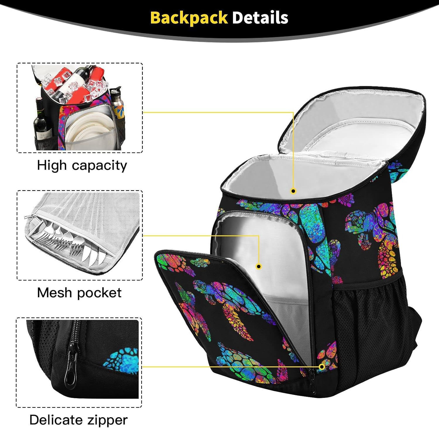 Mochila bohemia con diseño de tortuga marina a prueba de fugas, aislada, impermeable, suave, para la playa, para hombres y mujeres, para el trabajo,