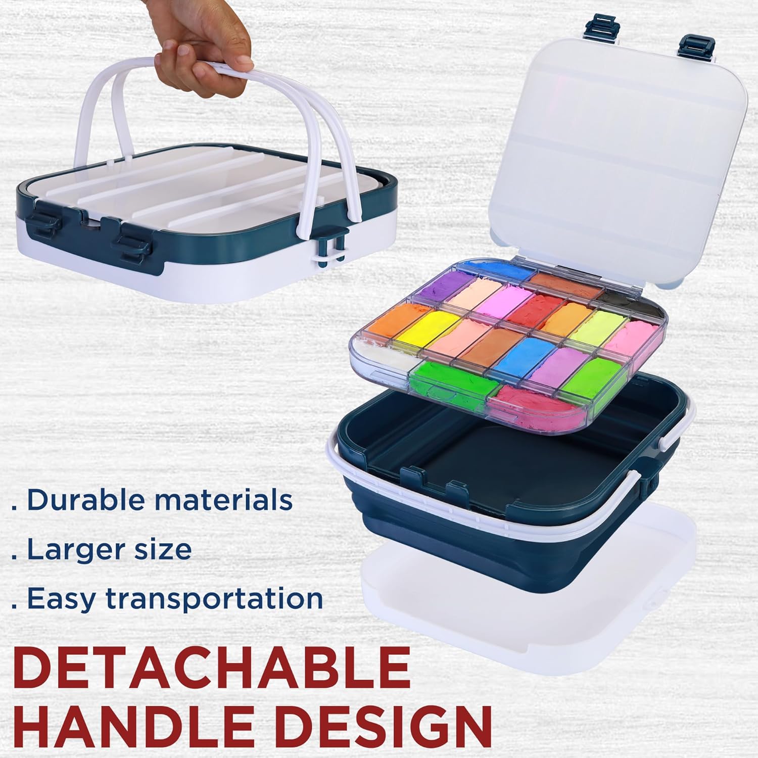 DUGATO Caja de paleta de almacenamiento de pintura hermética de 20 pocillos  Caja grande de contenedor de pintura de 9.4 x 10.5 x 3.9 pulgadas con