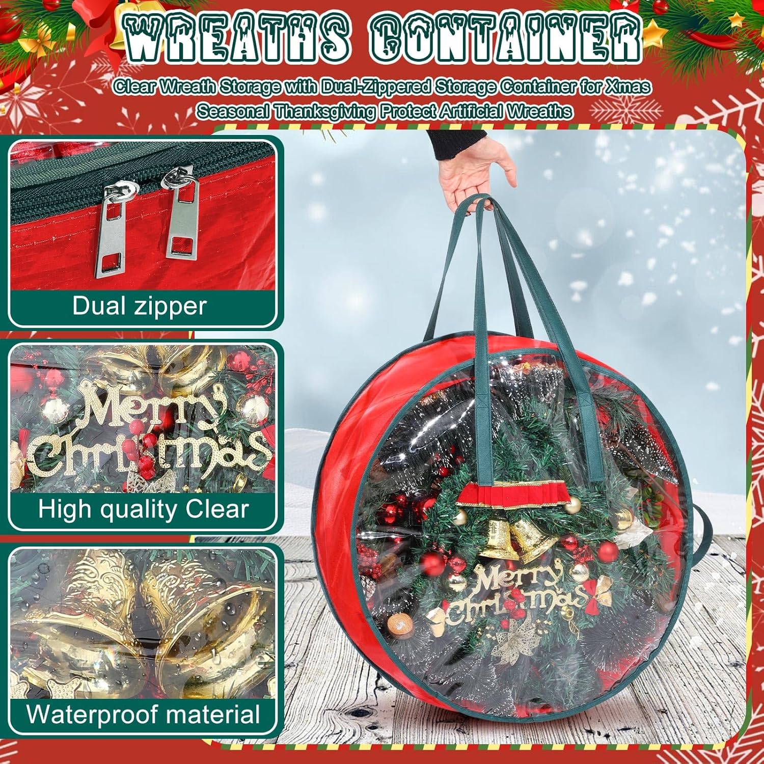 Shappy Bolsa de almacenamiento de corona de Navidad, contenedores de almacenamiento de plástico para coronas, contenedor de coronas, decoración de