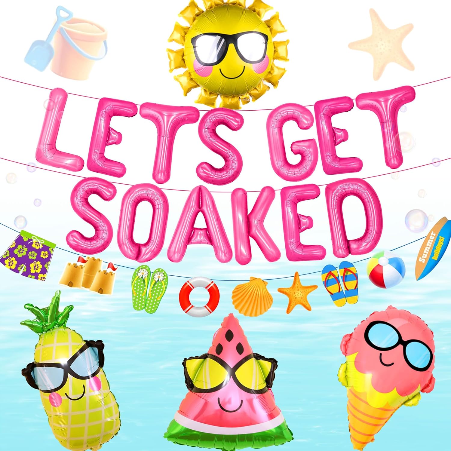 JeVenis Pink Lets Get Soaked – Decoración de cumpleaños para piscina y playa, globos para remojarnos, globos de cumpleaños para piscina, fiesta de