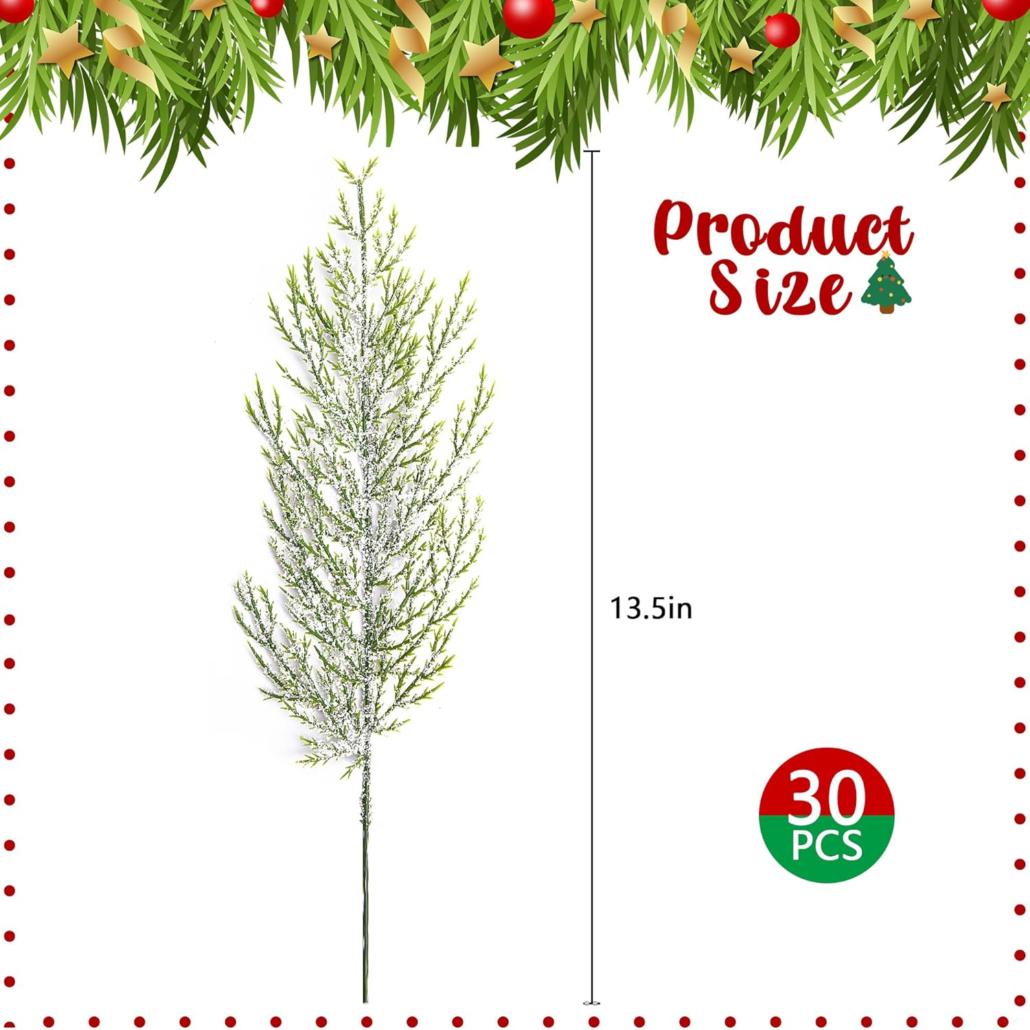 Alpurple 30 ramas de pino esmerilado de nieve de Navidad, ramas de pino artificial nevadas de 13.5 pulgadas, ramitas de cedro verde, tallos de pino