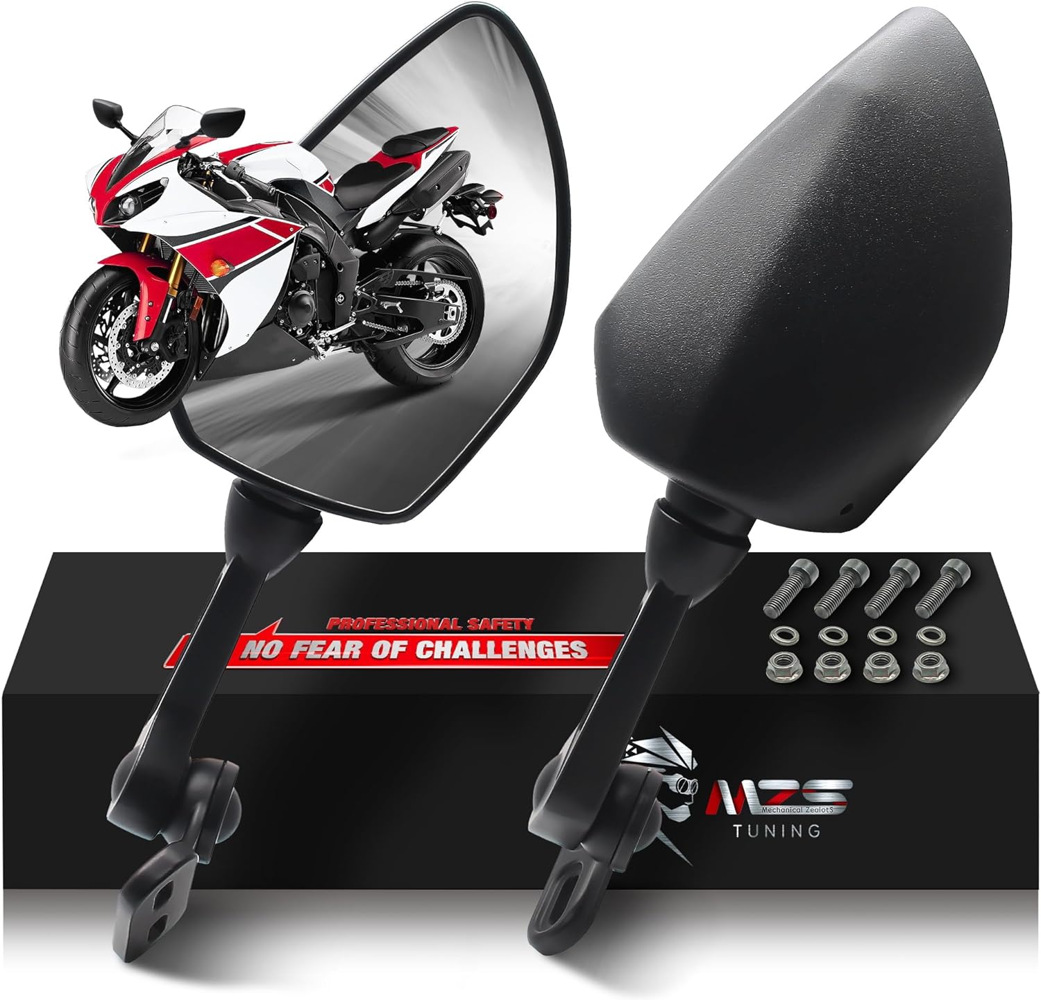 MZS Espejos de motocicleta de carreras, carenado retrovisor lateral ajustable negro compatible con YZF R1 R1M R6 R6S CBR600 F4 F4I CBR250R CBR300R