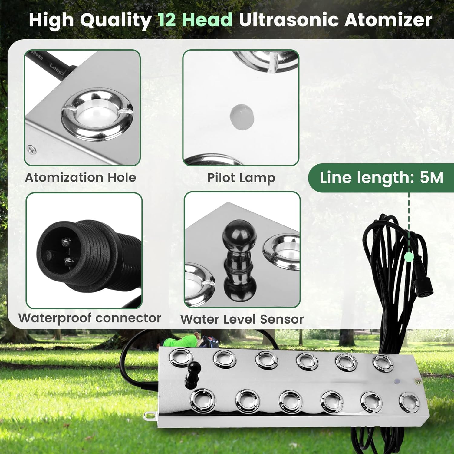 Nebulizador ultrasónico con 12 cabezales (304.3 fl ozH), 400 W de potencia a prueba de agua a prueba de agua Mister ultrasónico humidificador