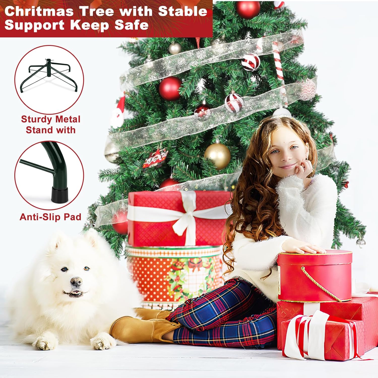 Árbol de Navidad artificial de 1,000 puntas de 6 pies sin luz verde con base de metal Choiana