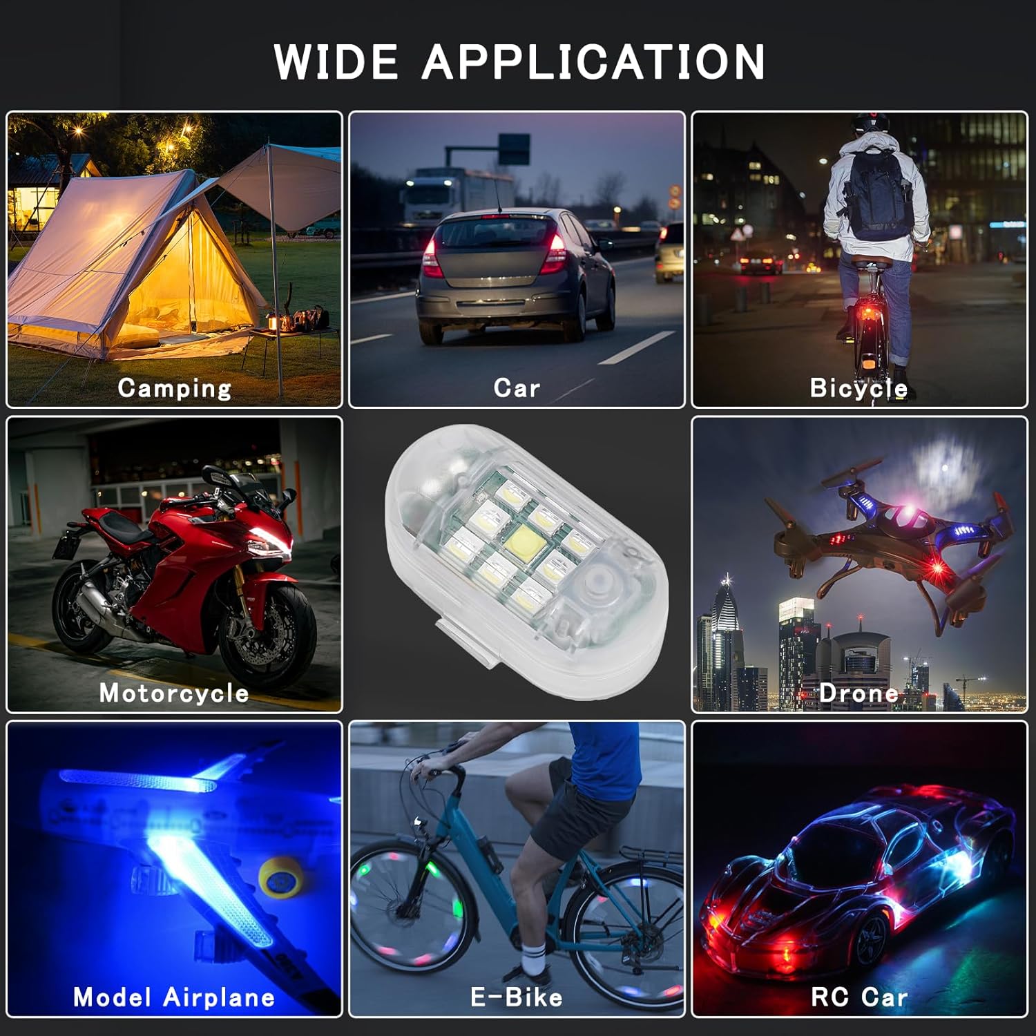 SEISSO Paquete de 2 luces estroboscópicas LED anticolisión con control remoto inalámbrico, carga USB, kit de luces estroboscópicas de emergencia