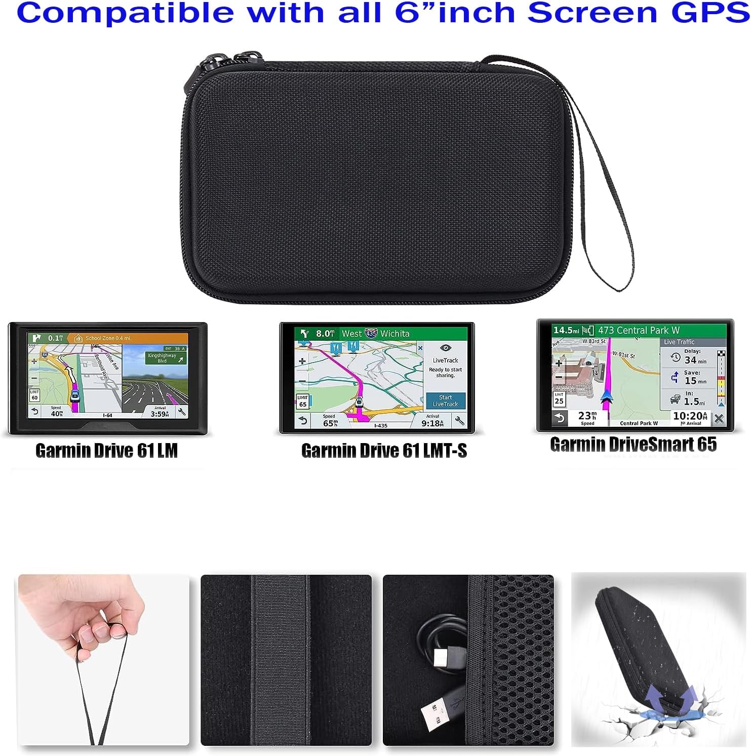 ChargerCity Funda rígida extra grande para GPS Garmin Nuvi Drive Drivesmart 50 51 52 55 56 57 58 60 61 62 63 64 65 66 67 68 2639LMT 2689TOMTOM VIA