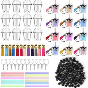348 piezas de mini llaveros de té lechoso, accesorios de pegamento de crema de té de burbujas, incluye 12 anillos, 12 dijes colgantes de mini taza 348 piezas de mini llaveros de té lechoso, accesorios de pegamento de crema de té de burbujas, incluye 12 anillos, 12 dijes colgantes de mini taza