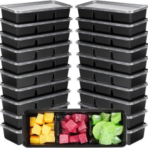 Contenedores pequeños de 17 onzas con 3 compartimentos, cajas Bento de plástico desechables, reutilizables, apilables, cajas de almuerzo de viaje Contenedores pequeños de 17 onzas con 3 compartimentos, cajas Bento de plástico desechables, reutilizables, apilables, cajas de almuerzo de viaje