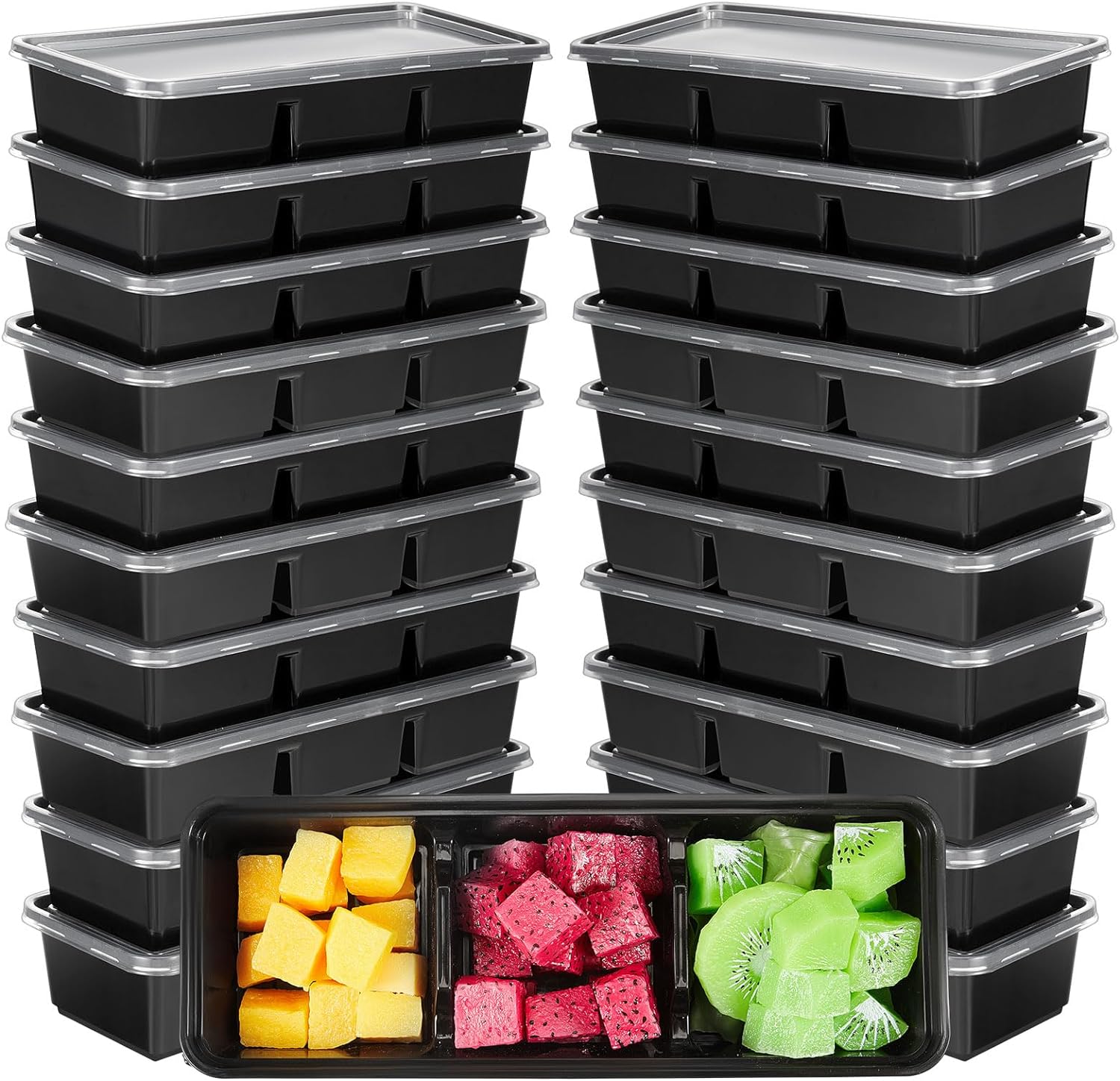 Contenedores pequeños de 17 onzas con 3 compartimentos, cajas Bento de plástico desechables, reutilizables, apilables, cajas de almuerzo de viaje