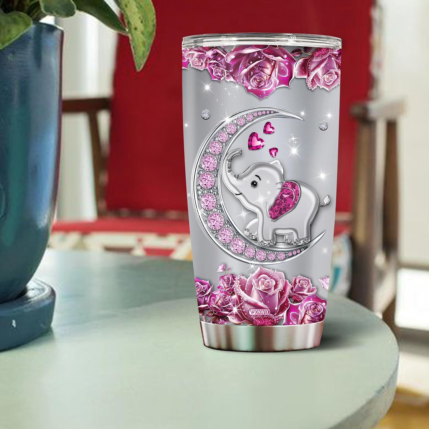 Vaso de café personalizado con diseño de elefante, regalos para mujeres, divertidas y lindas, joyas, elefantes, taza de viaje para adultos,