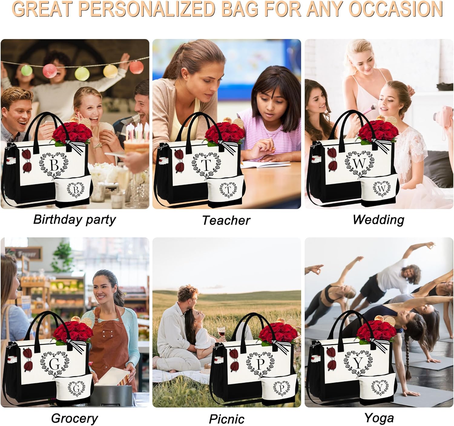 Regalos para mujeres  Bolsa de lona con iniciales para la playa y bolsa de maquillaje, regalos de cumpleaños, regalos de graduación para ella