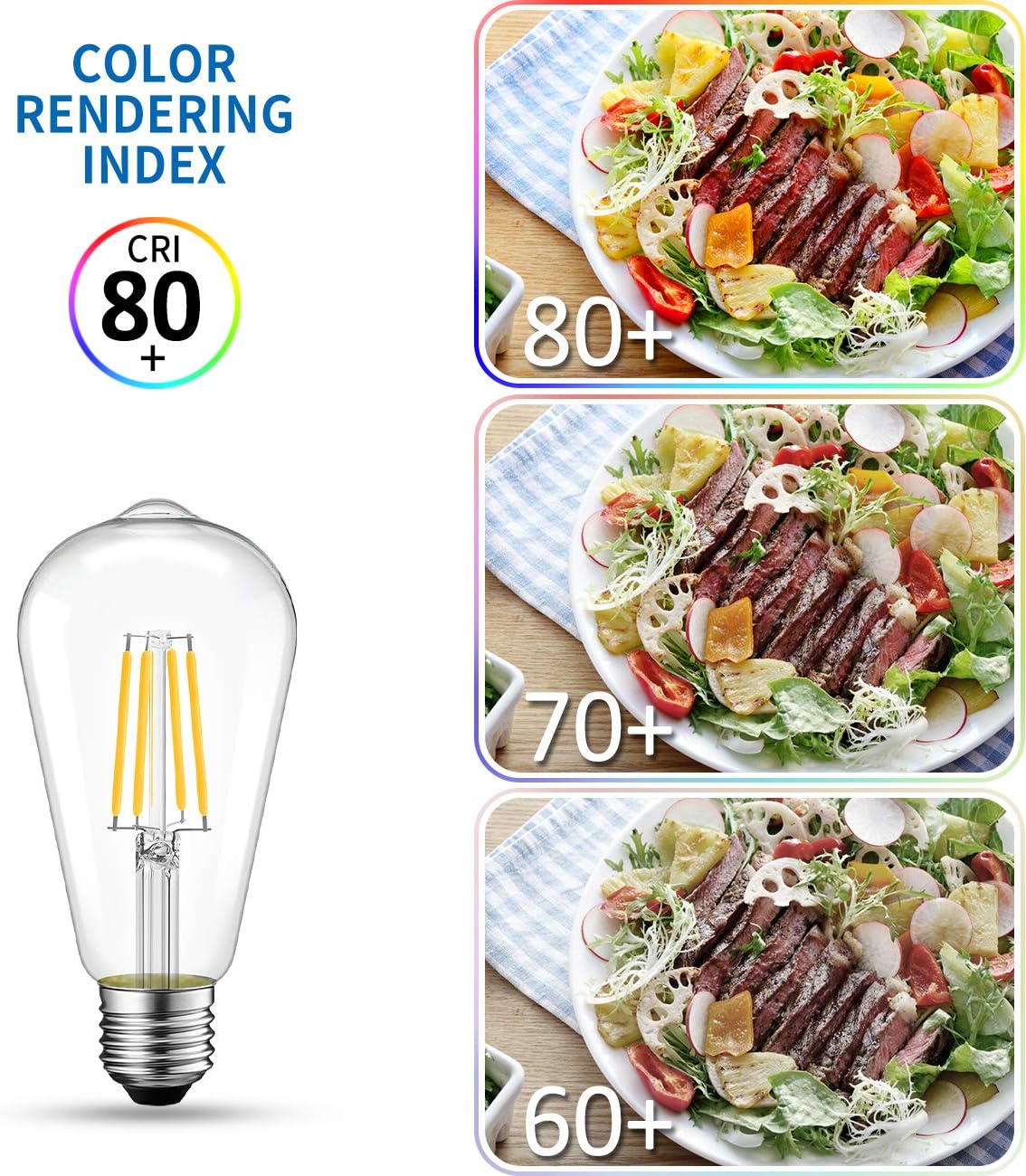 ANWIO ST21 Bombilla LED de filamento 7 W (equivalente a 60 vatios), regulable 2700 K, blanco cálido, bombilla Edison vintage E26, base mediana
