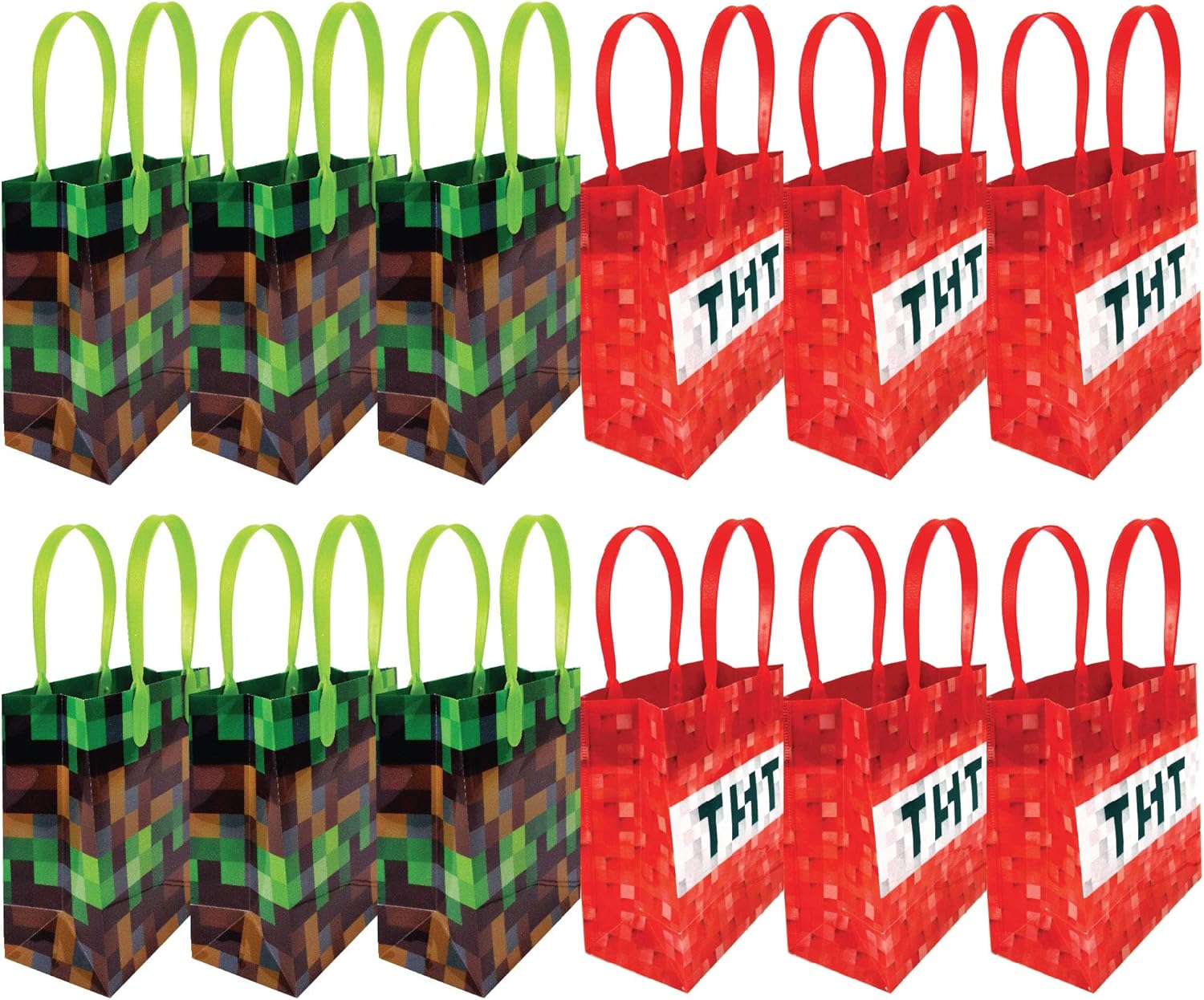 TINYMILLS Pixel Miner – Juego de 60 piezas (12 bolsas de golosinas con asas, 24 sellos de tinta automática para niños, 12 lápices multipunto, 12